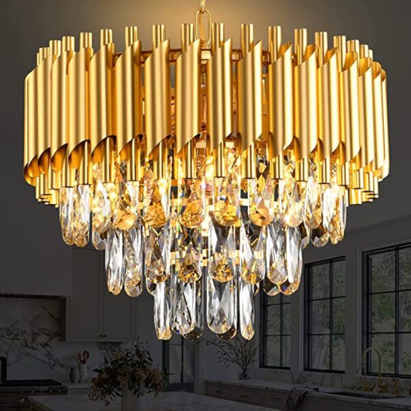 This attractive golden chandelier is more beautiful .