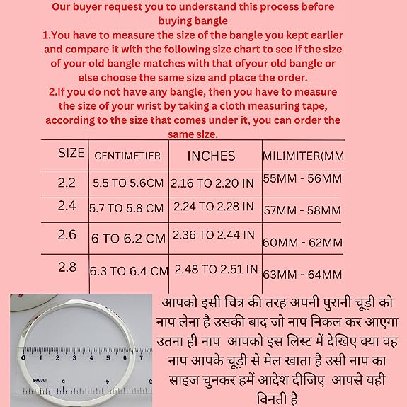 Size Chart For Bangles